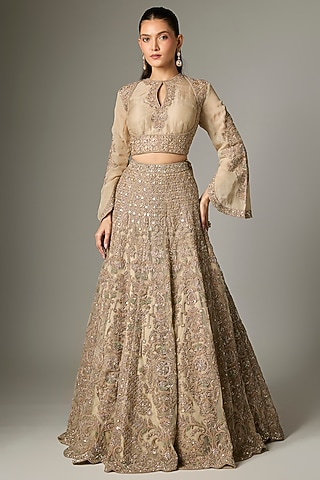 Beige Organza Dori Work Lehenga Set by Jayanti Reddy