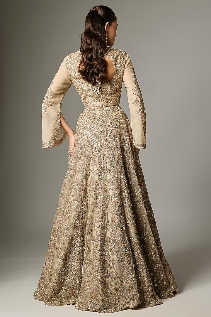 Beige Organza Dori Work Bridal Lehenga Set by Jayanti Reddy at Pernia's Pop Up Shop