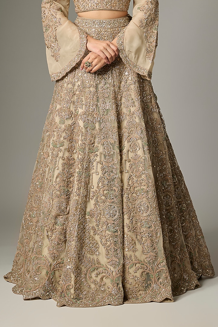 Beige Organza Dori Work Bridal Lehenga Set by Jayanti Reddy at Pernia's Pop Up Shop