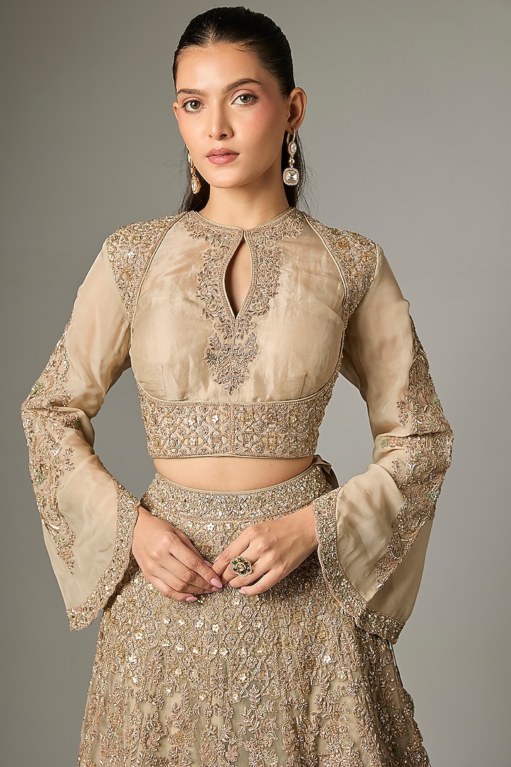 Beige Organza Dori Work Bridal Lehenga Set by Jayanti Reddy at Pernia's Pop Up Shop