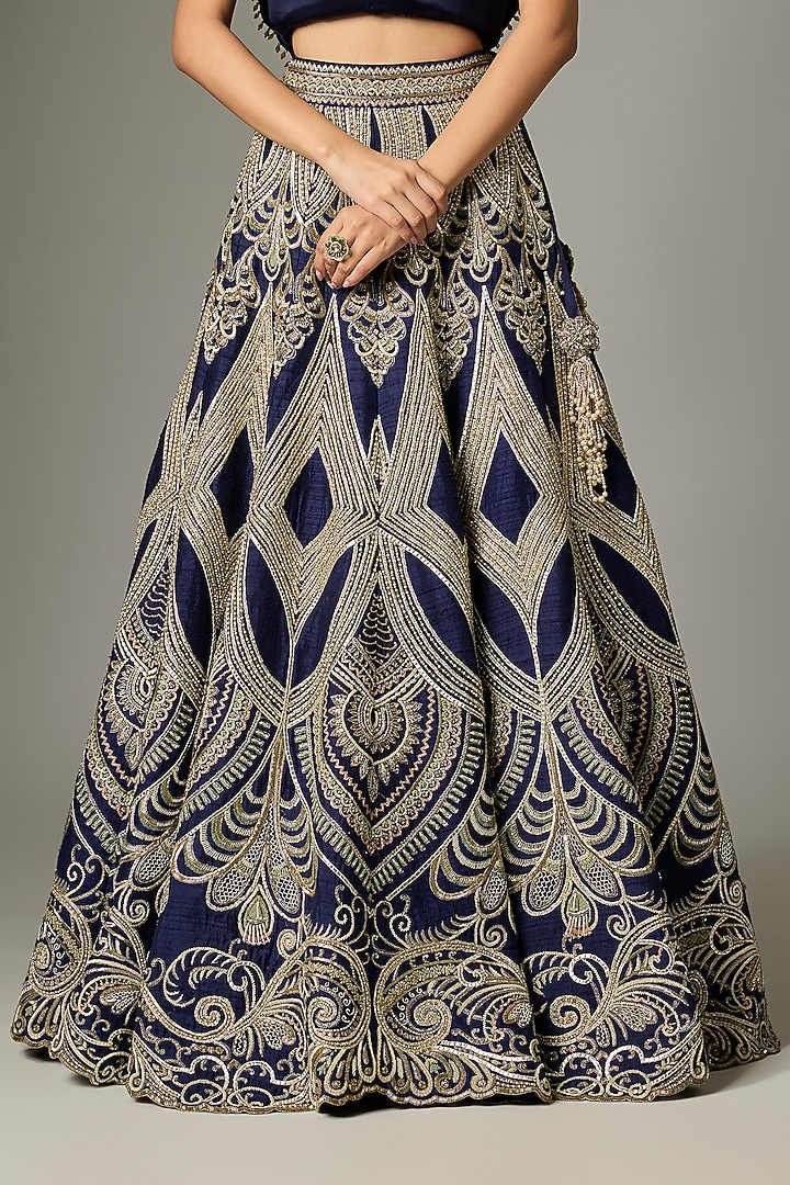 Purple Raw Silk Zardosi Work Bridal Lehenga Set by Jayanti Reddy at Pernia's Pop Up Shop