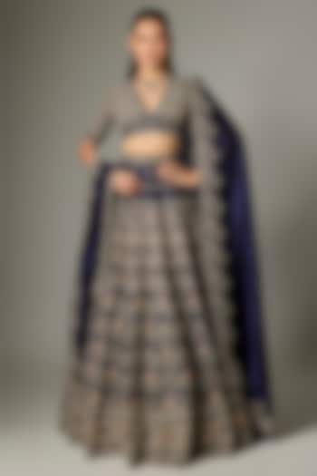 Purple Raw Silk Zardosi Work Bridal Lehenga Set by Jayanti Reddy at Pernia's Pop Up Shop