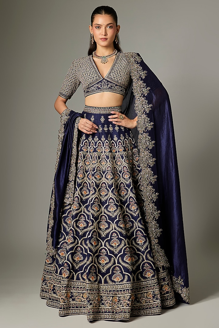 Purple Raw Silk Zardosi Work Bridal Lehenga Set by Jayanti Reddy at Pernia's Pop Up Shop