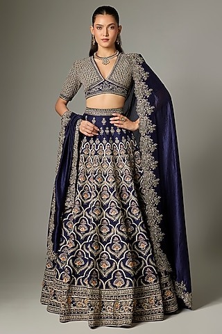 Purple Raw Silk Zardosi Work Lehenga Set by Jayanti Reddy