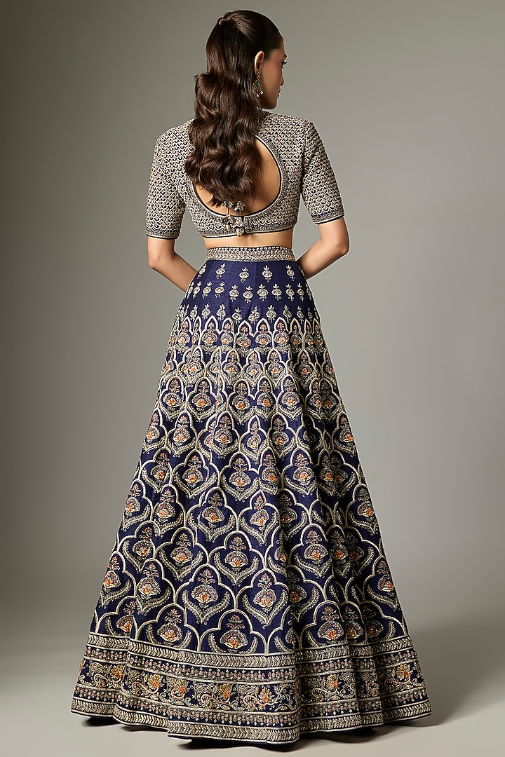 Purple Raw Silk Zardosi Work Bridal Lehenga Set by Jayanti Reddy at Pernia's Pop Up Shop
