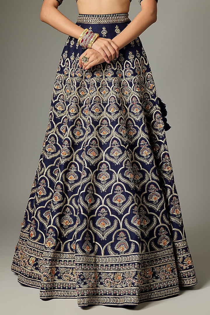 Purple Raw Silk Zardosi Work Bridal Lehenga Set by Jayanti Reddy at Pernia's Pop Up Shop