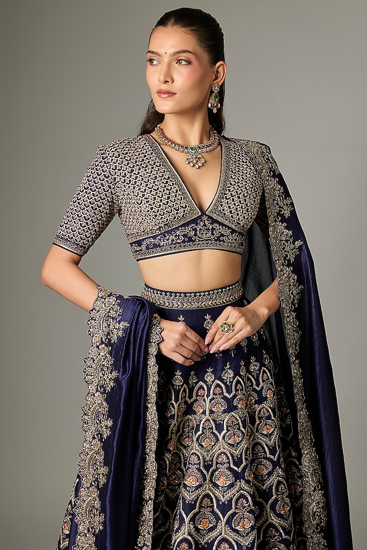 Purple Raw Silk Zardosi Work Bridal Lehenga Set by Jayanti Reddy at Pernia's Pop Up Shop