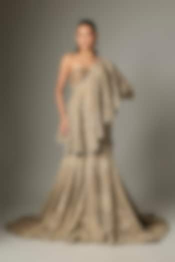 Beige Net Zardosi Work Bridal Lehenga Set by Jayanti Reddy at Pernia's Pop Up Shop