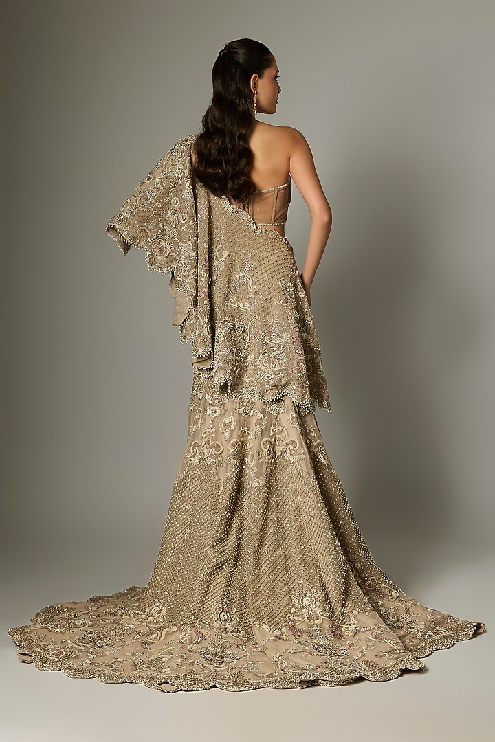 Beige Net Zardosi Work Bridal Lehenga Set by Jayanti Reddy at Pernia's Pop Up Shop