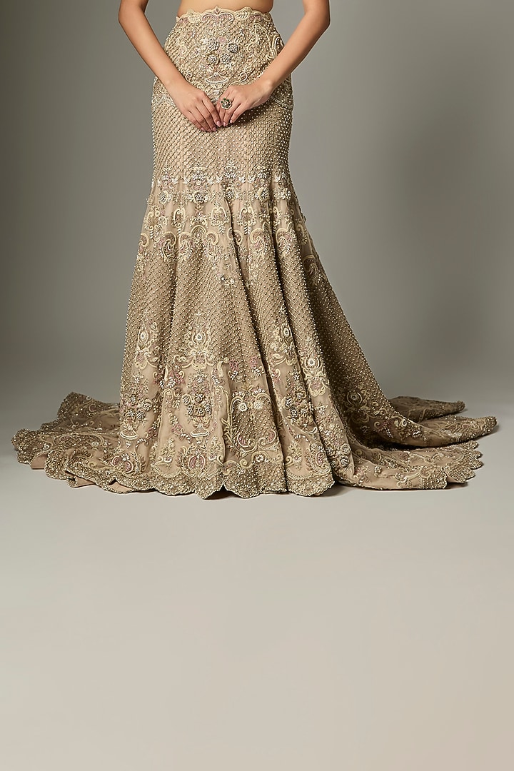 Beige Net Zardosi Work Bridal Lehenga Set by Jayanti Reddy at Pernia's Pop Up Shop
