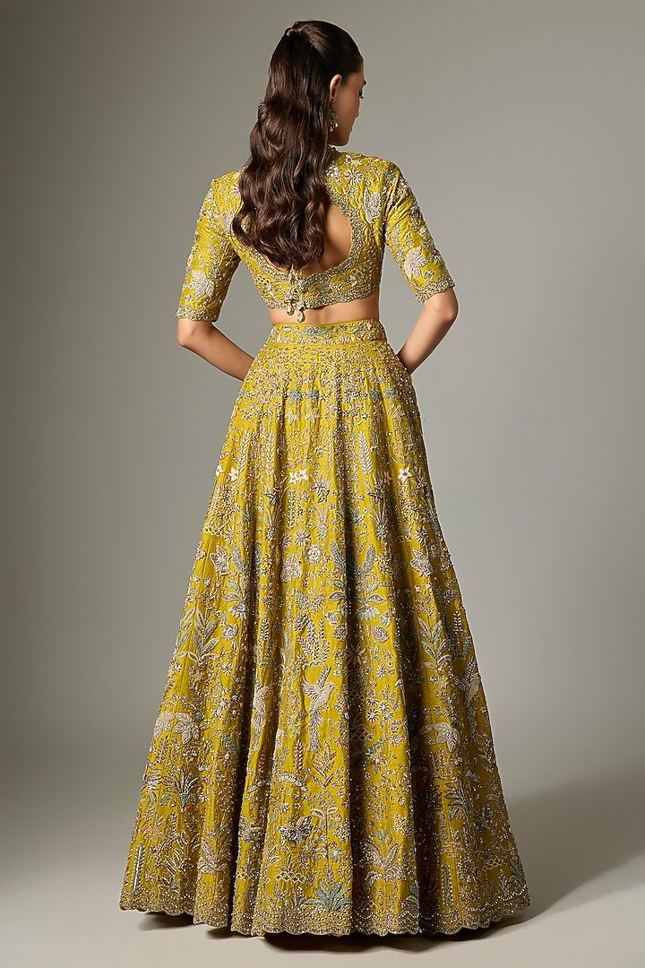 Mustard Raw Silk Zardosi Work Bridal Lehenga Set by Jayanti Reddy at Pernia's Pop Up Shop
