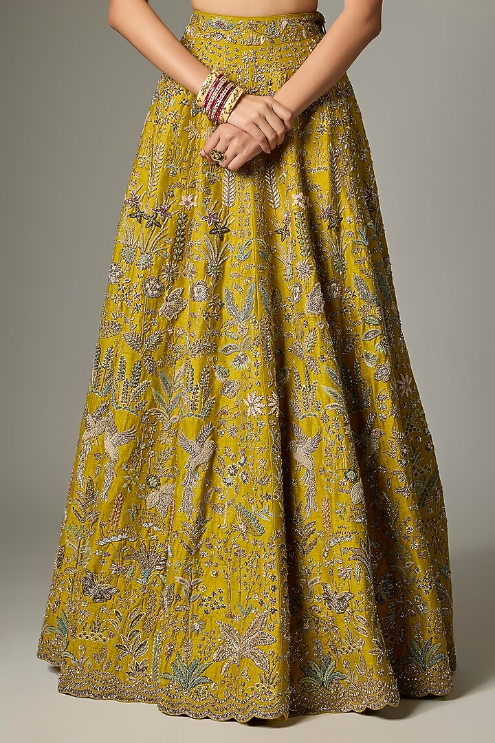 Mustard Raw Silk Zardosi Work Bridal Lehenga Set by Jayanti Reddy at Pernia's Pop Up Shop