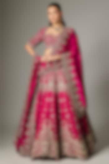 Pink Raw Silk Zardosi Work Bridal Lehenga Set by Jayanti Reddy at Pernia's Pop Up Shop