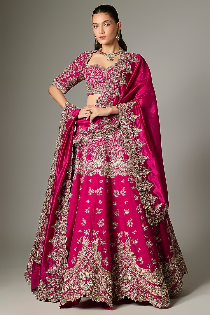 Pink Raw Silk Zardosi Work Bridal Lehenga Set by Jayanti Reddy at Pernia's Pop Up Shop
