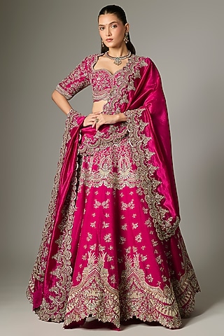 Pink Raw Silk Zardosi Work Lehenga Set by Jayanti Reddy