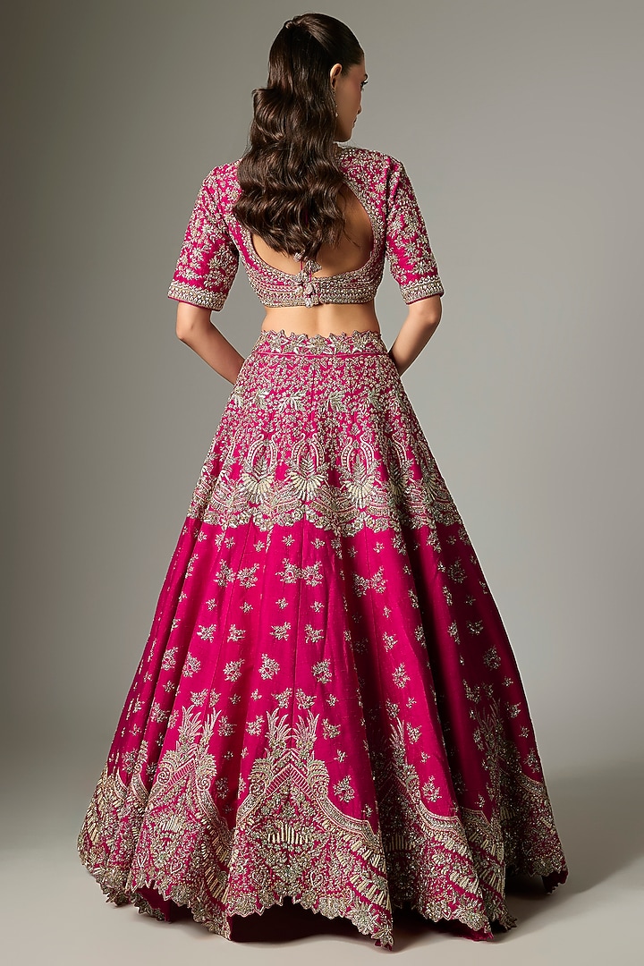 Pink Raw Silk Zardosi Work Bridal Lehenga Set by Jayanti Reddy at Pernia's Pop Up Shop