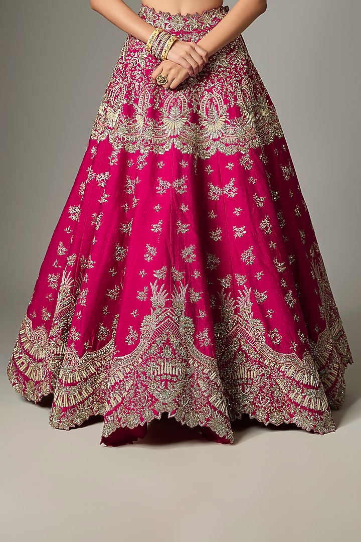 Pink Raw Silk Zardosi Work Bridal Lehenga Set by Jayanti Reddy at Pernia's Pop Up Shop