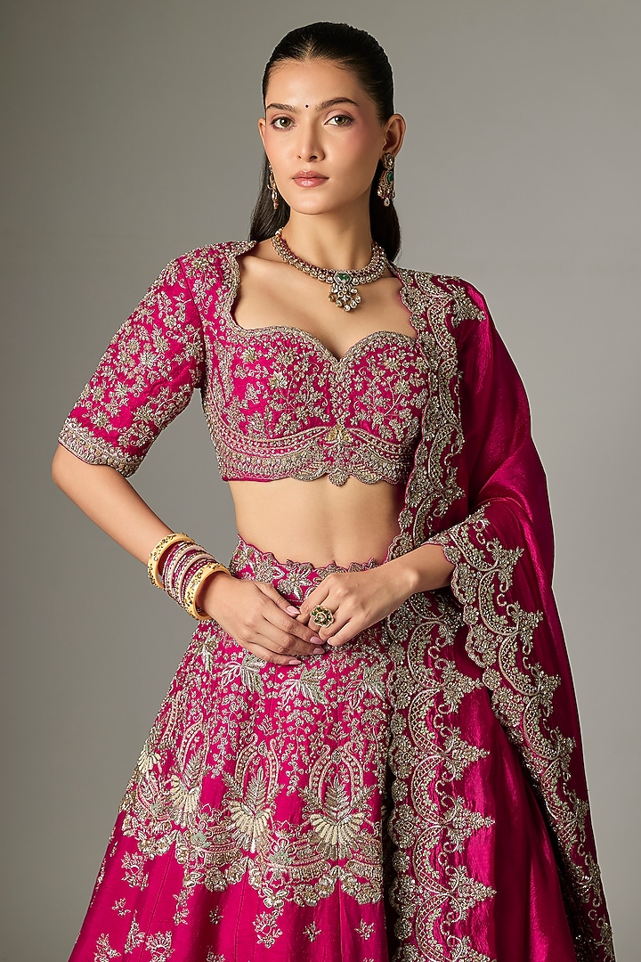Pink Raw Silk Zardosi Work Bridal Lehenga Set by Jayanti Reddy at Pernia's Pop Up Shop