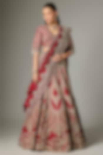 Red Raw Silk Zardosi Work Bridal Lehenga Set by Jayanti Reddy at Pernia's Pop Up Shop