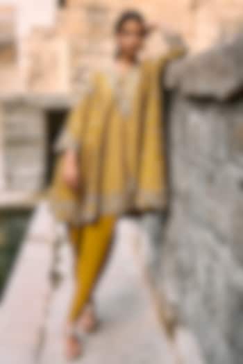 Mustard Silk Zardosi Embroidered Tunic Set by Jayanti Reddy at Pernia's Pop Up Shop