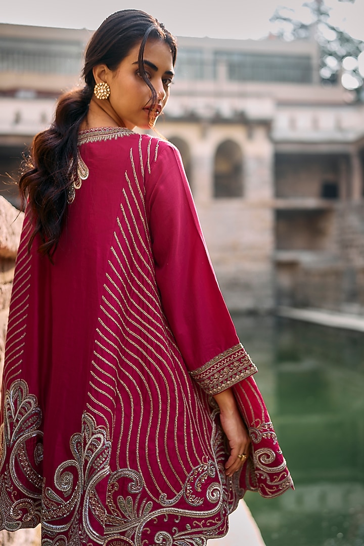 Pink Silk Zardosi Embroidered Tunic Set by Jayanti Reddy at Pernia's Pop Up Shop