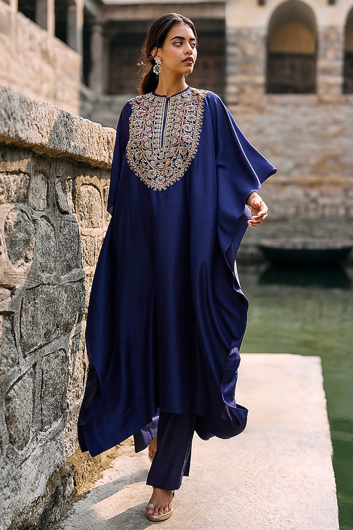 Purple Silk Zardosi Embroidered Kaftan Set by Jayanti Reddy at Pernia's Pop Up Shop