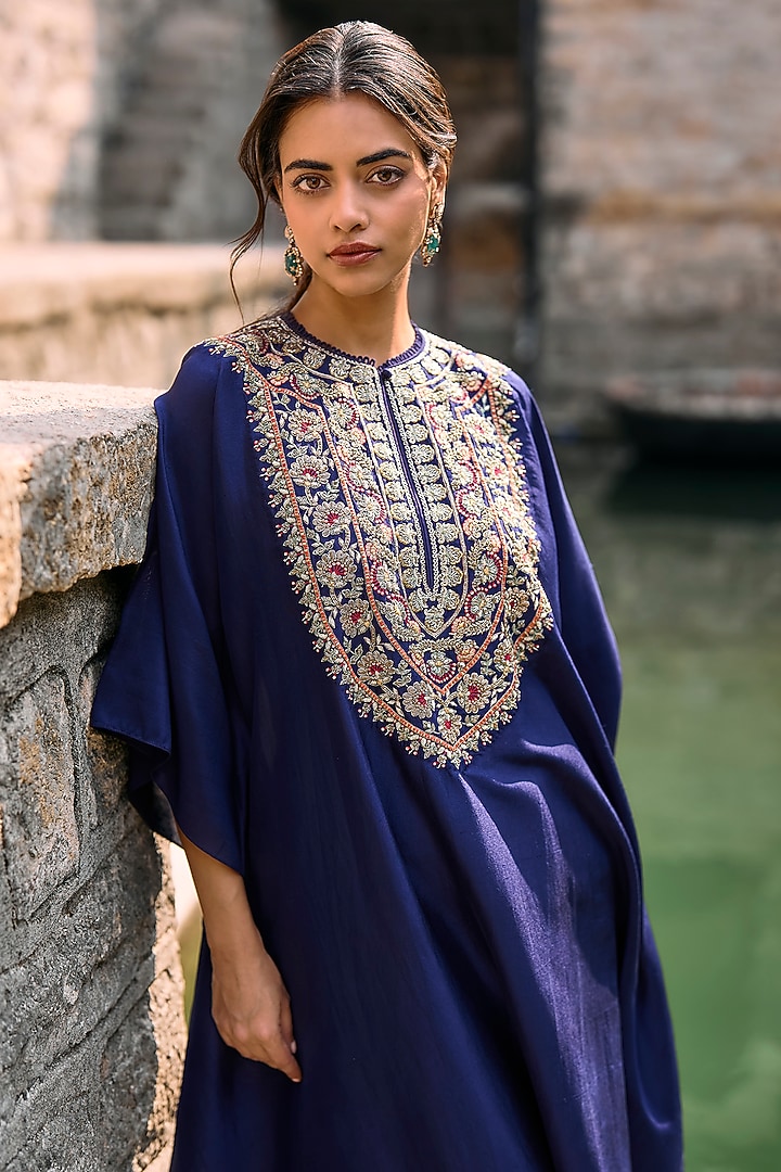 Purple Silk Zardosi Embroidered Kaftan Set by Jayanti Reddy at Pernia's Pop Up Shop