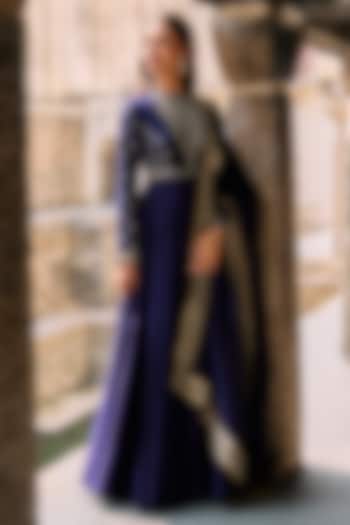 Purple Raw Silk Zardosi Embroidered Bridal Anarkali Set by Jayanti Reddy at Pernia's Pop Up Shop