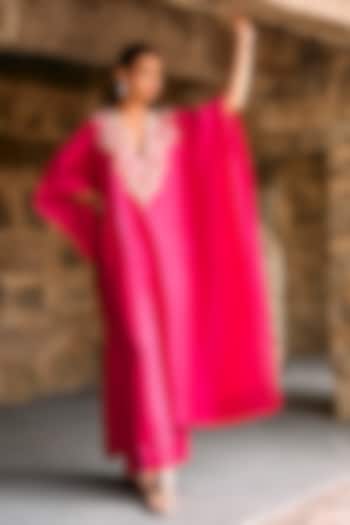 Pink Silk Zardosi Embroidered Kaftan Set by Jayanti Reddy at Pernia's Pop Up Shop