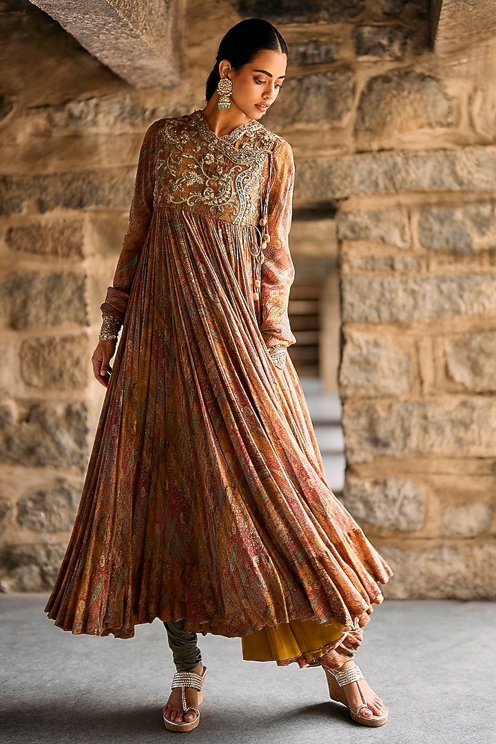Multi-Colored Raw Silk Zardosi Embroidered Bridal Anarkali Set by Jayanti Reddy at Pernia's Pop Up Shop
