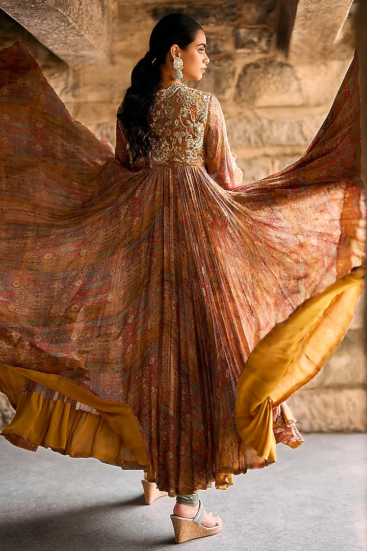 Multi-Colored Raw Silk Zardosi Embroidered Bridal Anarkali Set by Jayanti Reddy at Pernia's Pop Up Shop