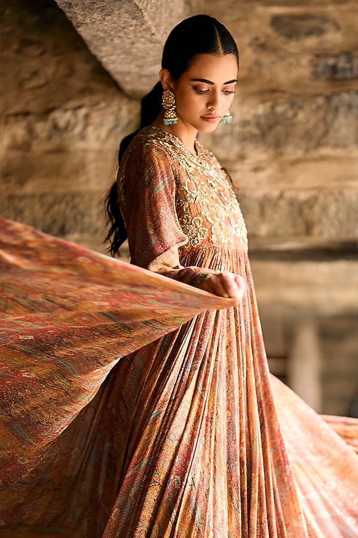 Multi-Colored Raw Silk Zardosi Embroidered Bridal Anarkali Set by Jayanti Reddy at Pernia's Pop Up Shop