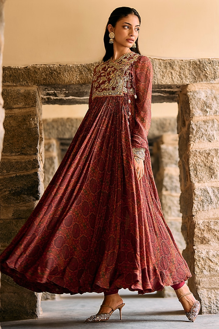 Multi-Colored Raw Silk Zardosi Embroidered Bridal Anarkali Set by Jayanti Reddy at Pernia's Pop Up Shop