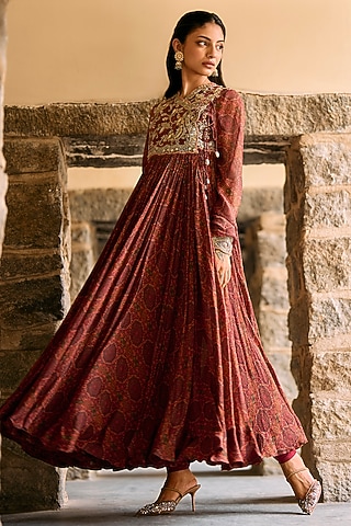 Multi-Colored Raw Silk Zardosi Embroidered Anarkali Set by Jayanti Reddy