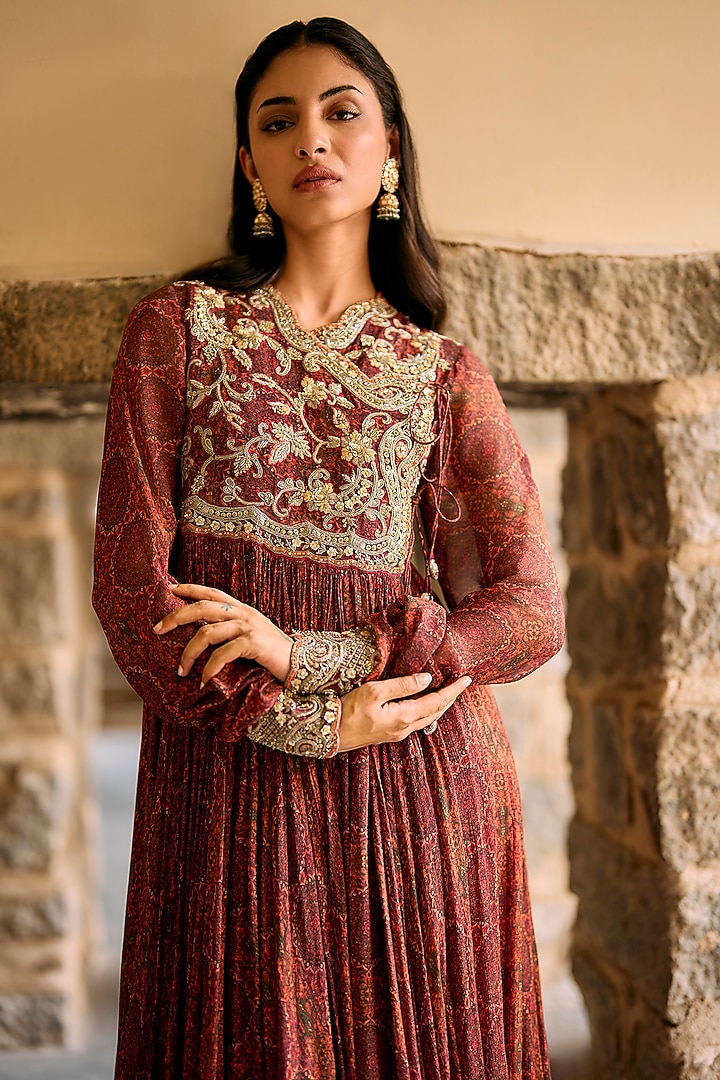 Multi-Colored Raw Silk Zardosi Embroidered Bridal Anarkali Set by Jayanti Reddy at Pernia's Pop Up Shop