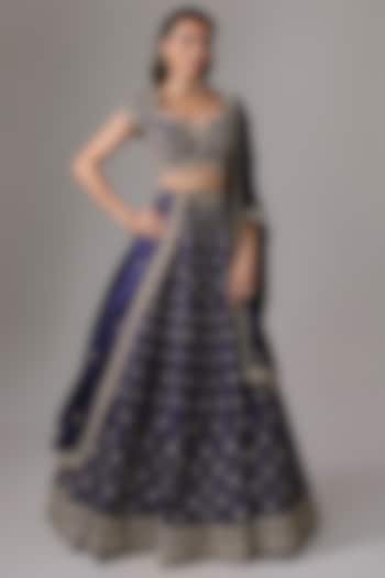 Purple Raw Silk Zardosi Embroidered Bridal Lehenga Set by Jayanti Reddy at Pernia's Pop Up Shop