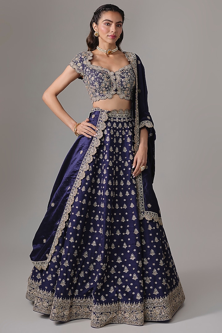 Purple Raw Silk Zardosi Embroidered Bridal Lehenga Set by Jayanti Reddy at Pernia's Pop Up Shop
