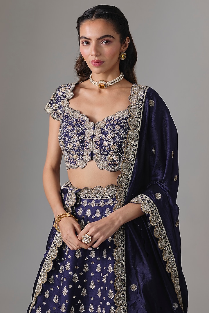 Purple Raw Silk Zardosi Embroidered Bridal Lehenga Set by Jayanti Reddy at Pernia's Pop Up Shop