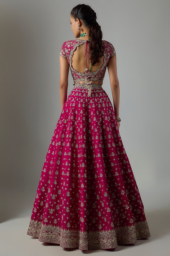 Pink Raw Silk Hand Embroidered Bridal Bridal Lehenga Set by Jayanti Reddy at Pernia's Pop Up Shop
