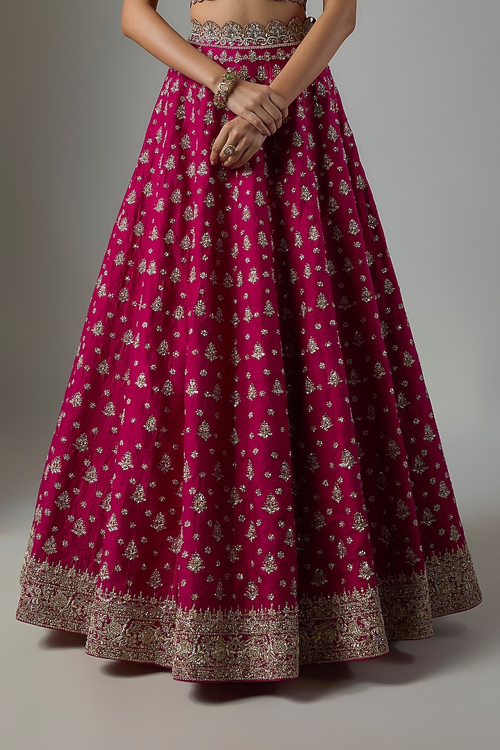 Pink Raw Silk Hand Embroidered Bridal Bridal Lehenga Set by Jayanti Reddy at Pernia's Pop Up Shop