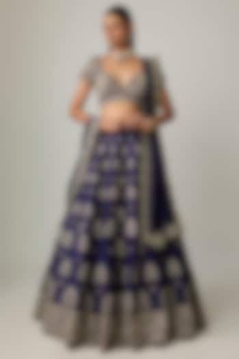 Purple Raw Silk Hand Embroidered Bridal Lehenga Set by Jayanti Reddy at Pernia's Pop Up Shop