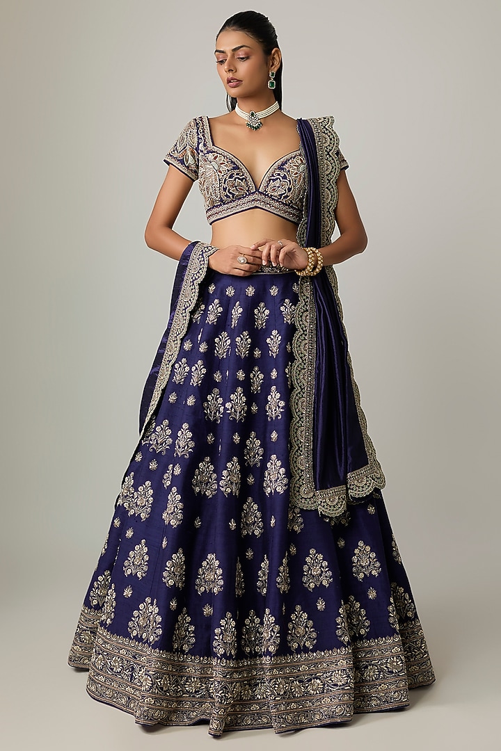 Purple Raw Silk Hand Embroidered Bridal Lehenga Set by Jayanti Reddy at Pernia's Pop Up Shop