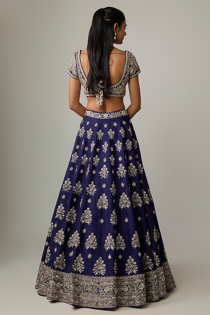 Purple Raw Silk Hand Embroidered Bridal Lehenga Set by Jayanti Reddy at Pernia's Pop Up Shop