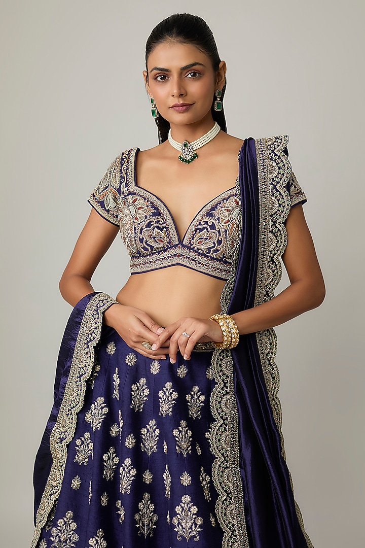 Purple Raw Silk Hand Embroidered Bridal Lehenga Set by Jayanti Reddy at Pernia's Pop Up Shop