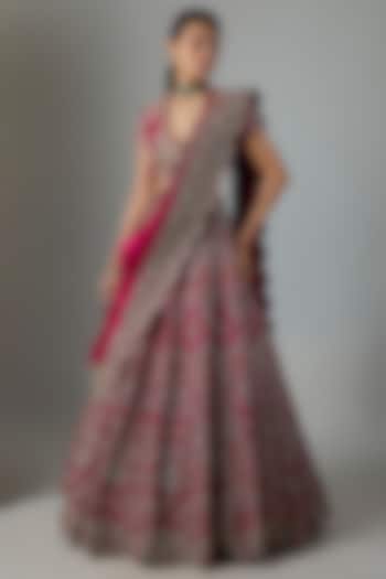 Pink Raw Silk Hand Embroidered Bridal Bridal Lehenga Set by Jayanti Reddy at Pernia's Pop Up Shop