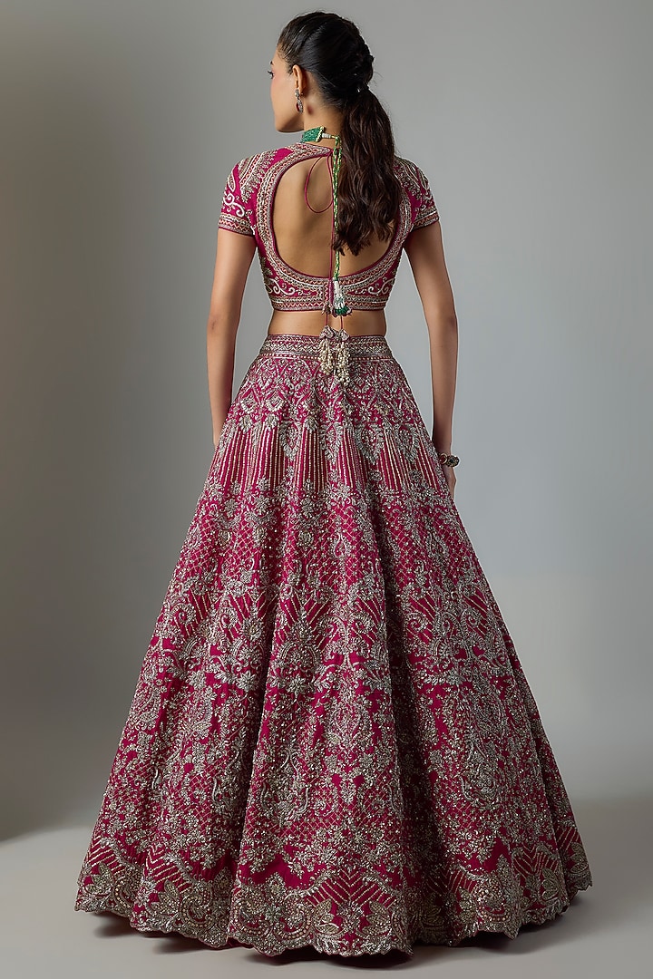 Pink Raw Silk Hand Embroidered Bridal Bridal Lehenga Set by Jayanti Reddy at Pernia's Pop Up Shop