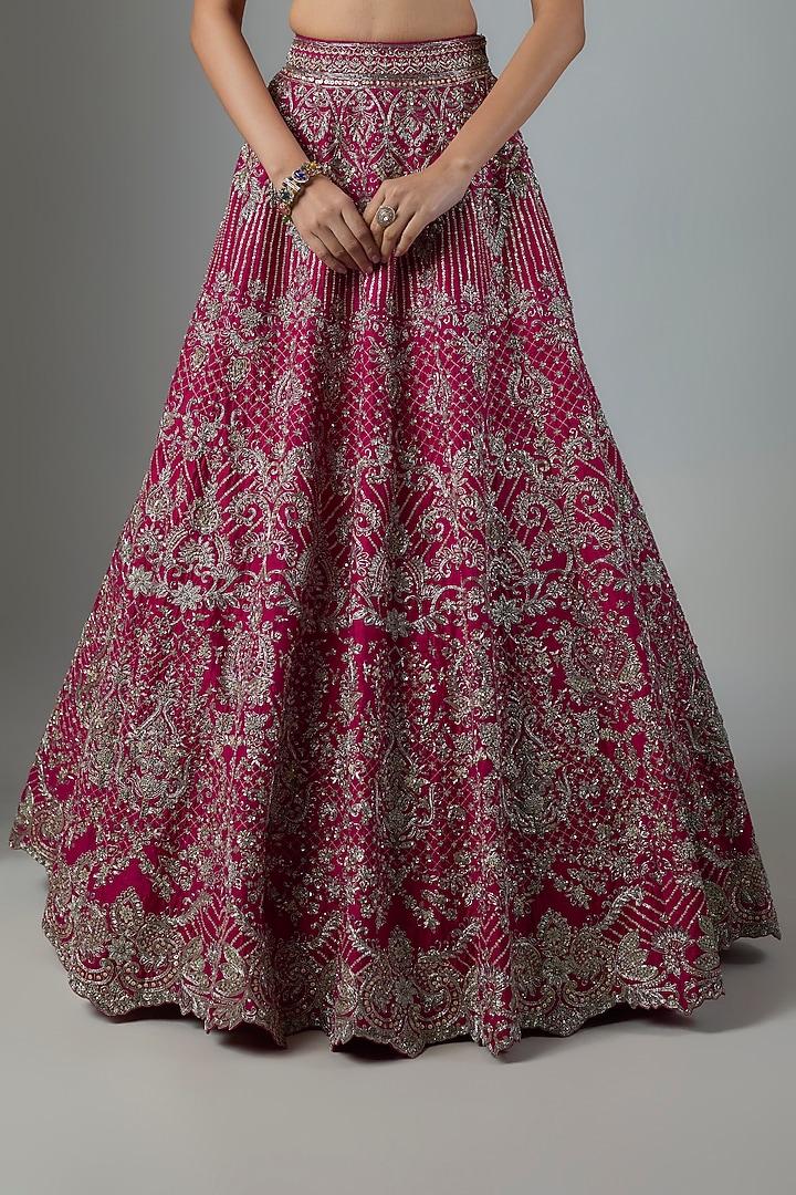 Pink Raw Silk Hand Embroidered Bridal Bridal Lehenga Set by Jayanti Reddy at Pernia's Pop Up Shop