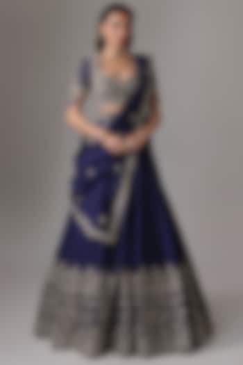 Purple Raw Silk Zardosi Embroidered Bridal Lehenga Set by Jayanti Reddy at Pernia's Pop Up Shop