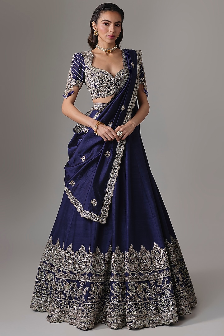 Purple Raw Silk Zardosi Embroidered Bridal Lehenga Set by Jayanti Reddy at Pernia's Pop Up Shop