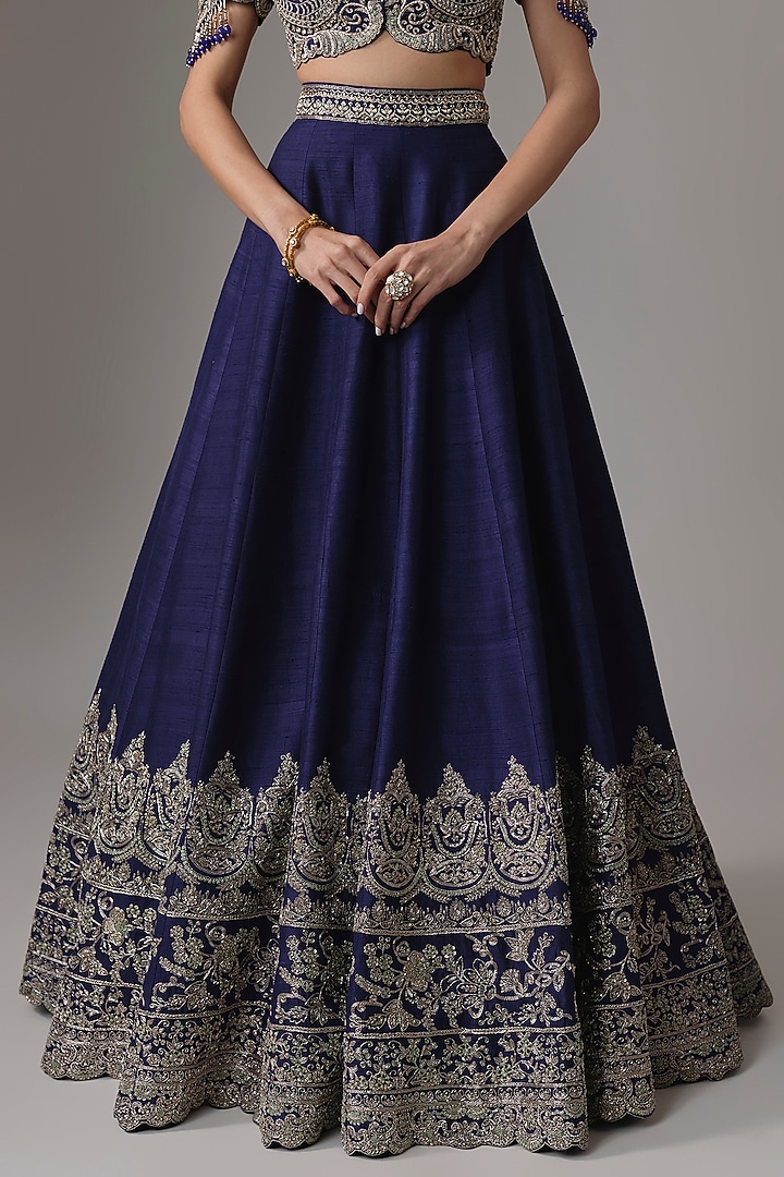 Purple Raw Silk Zardosi Embroidered Bridal Lehenga Set by Jayanti Reddy at Pernia's Pop Up Shop